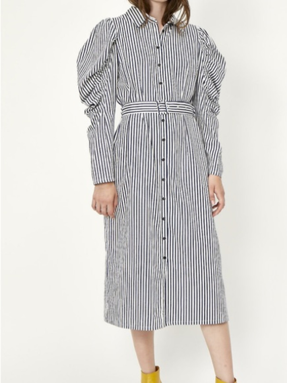 Just Female NWT Sindra Blue White Striped Belted Button Down Midi Shirt Dress